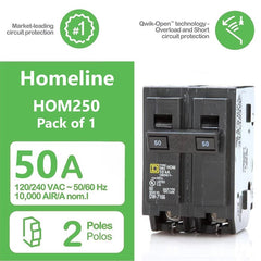 Square D - Square D HOM250 50 Amp Double Pole Homeline Circuit Breaker – 120/240V AC, 10kAIC – Pack of 1