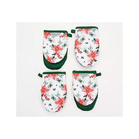 KitchenAid - KitchenAid 4 - Piece Seasonal Mini Oven Mitts Poinsettia