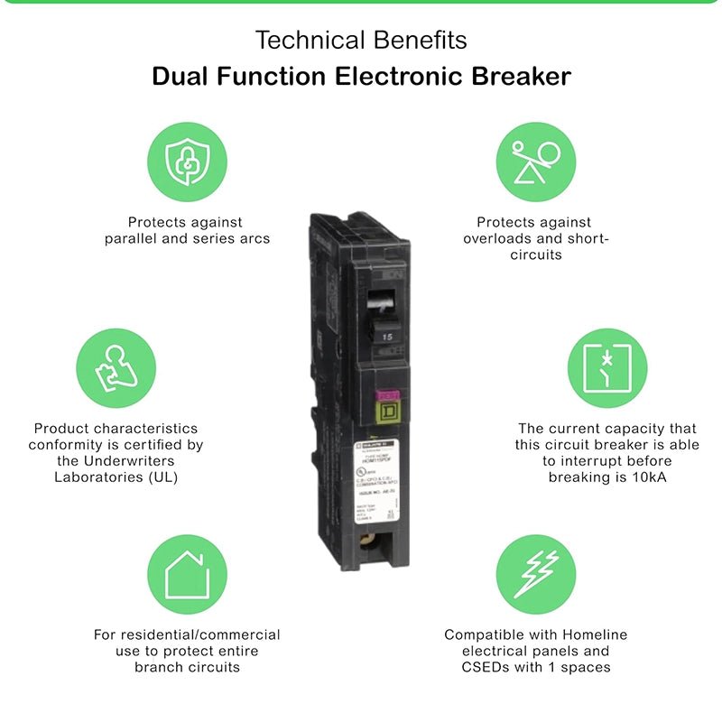 Square D - Square D HOM115PDFC Homeline 15 Amp Plug - On Neutral Single - Pole Dual Function Circuit Breaker