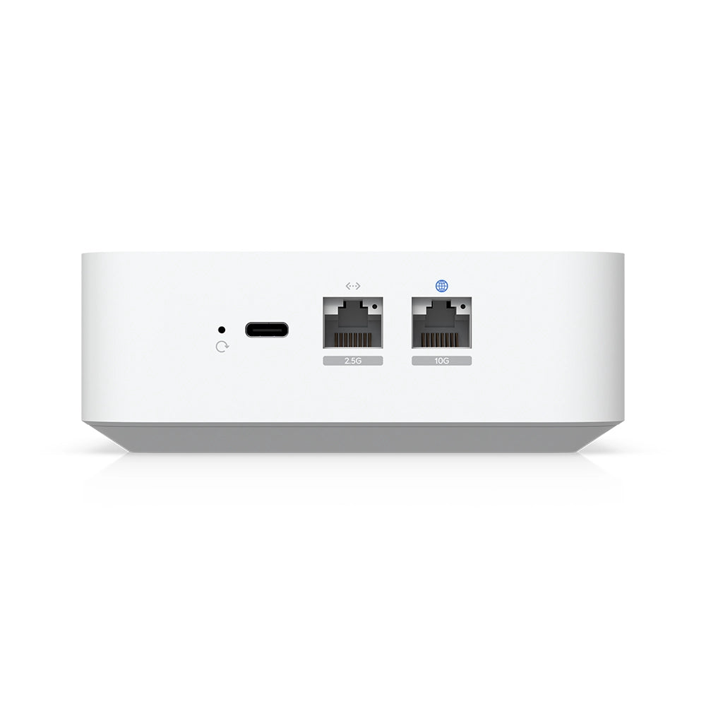 Ubiquiti Express 7 UX7 rear view showing USB-C, 2.5 GbE and 10 GbE Ethernet ports