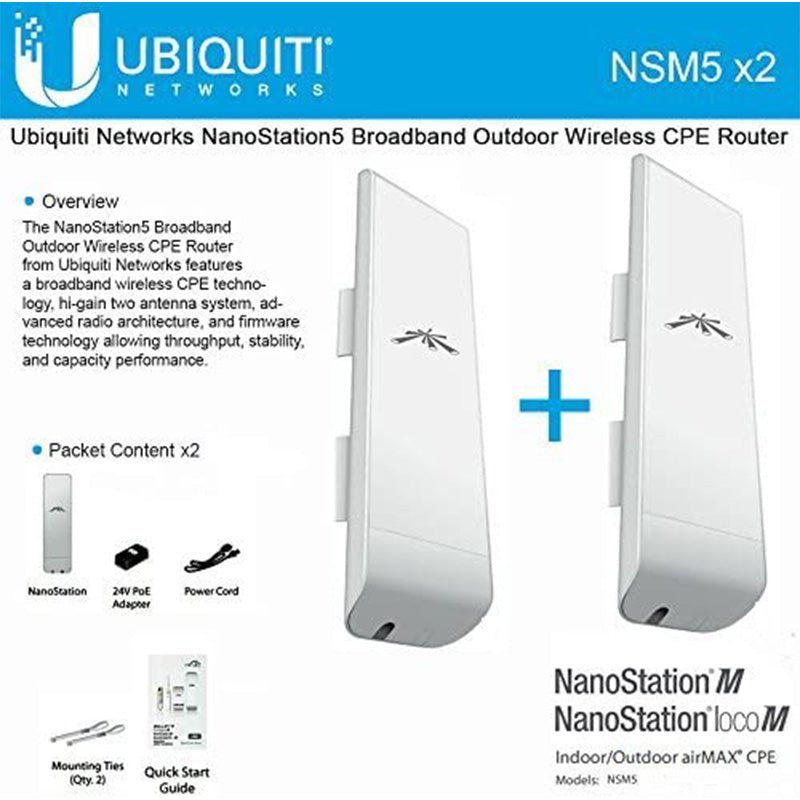 Ubiquiti - Ubiquiti NSM5 Bundle of 2 NanoStation M5 5GHz Outdoor airMAX CPE 150+Mbps 15+km