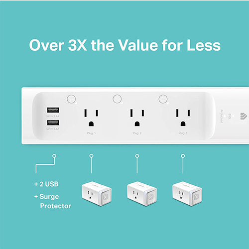 Surge Protector with 3 Individually Controlled Smart Outlets and 2 USB Ports